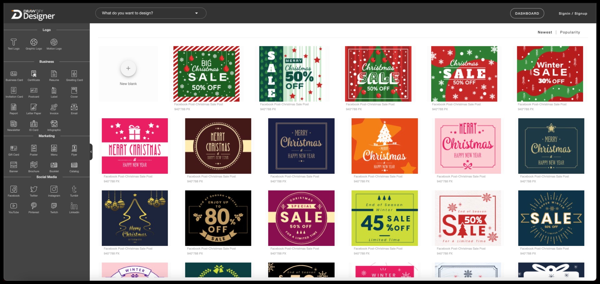 Drawtify Designer Online's Template center